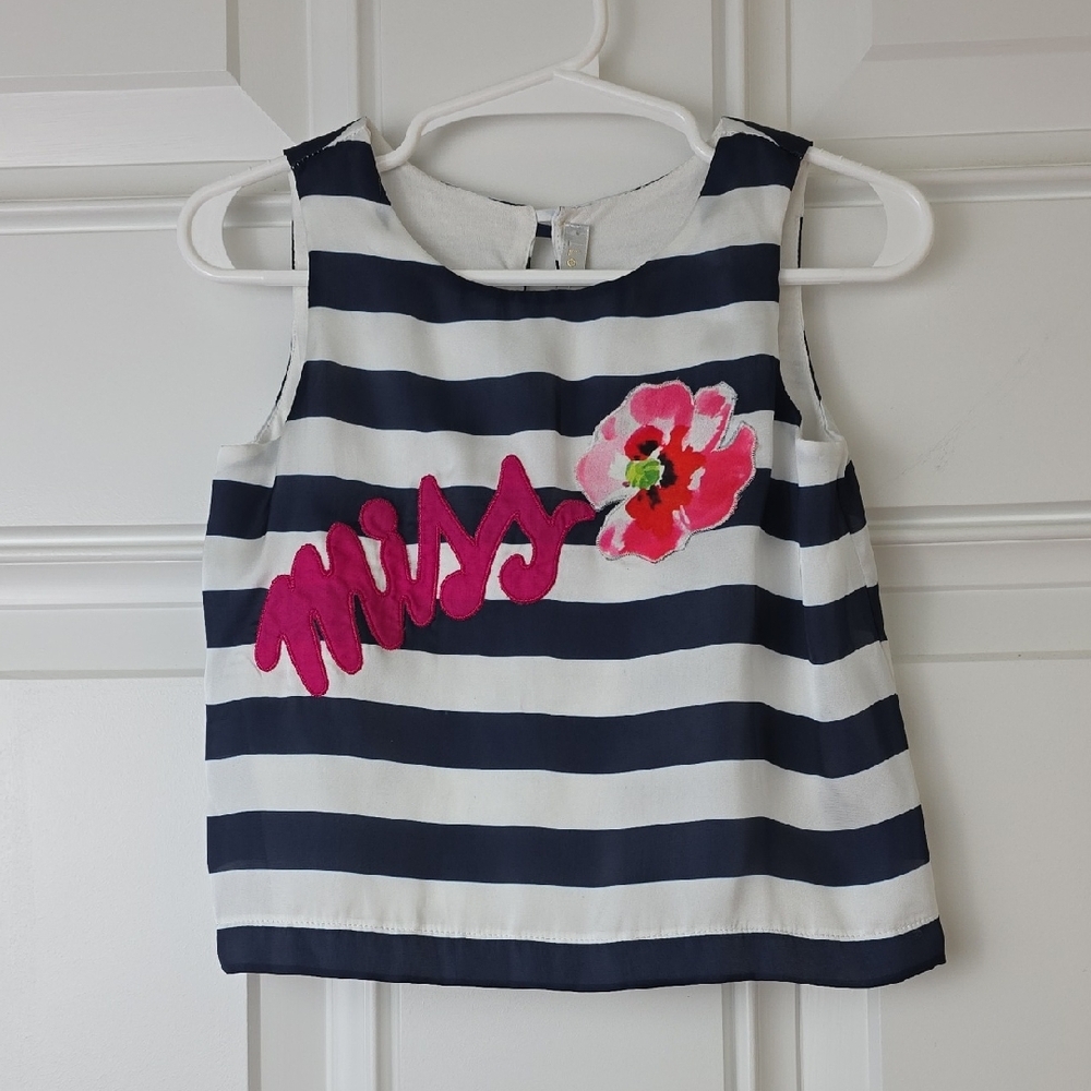 Navy and White Striped Kids Tank Top with Pink Floral Accent.  Size EU 4.  NWT